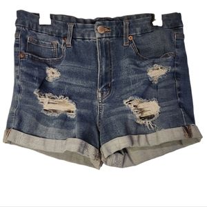 Aeropostale High Rise Curvy Distressed Jeans Shorts with Cuffed Legs - Size 14